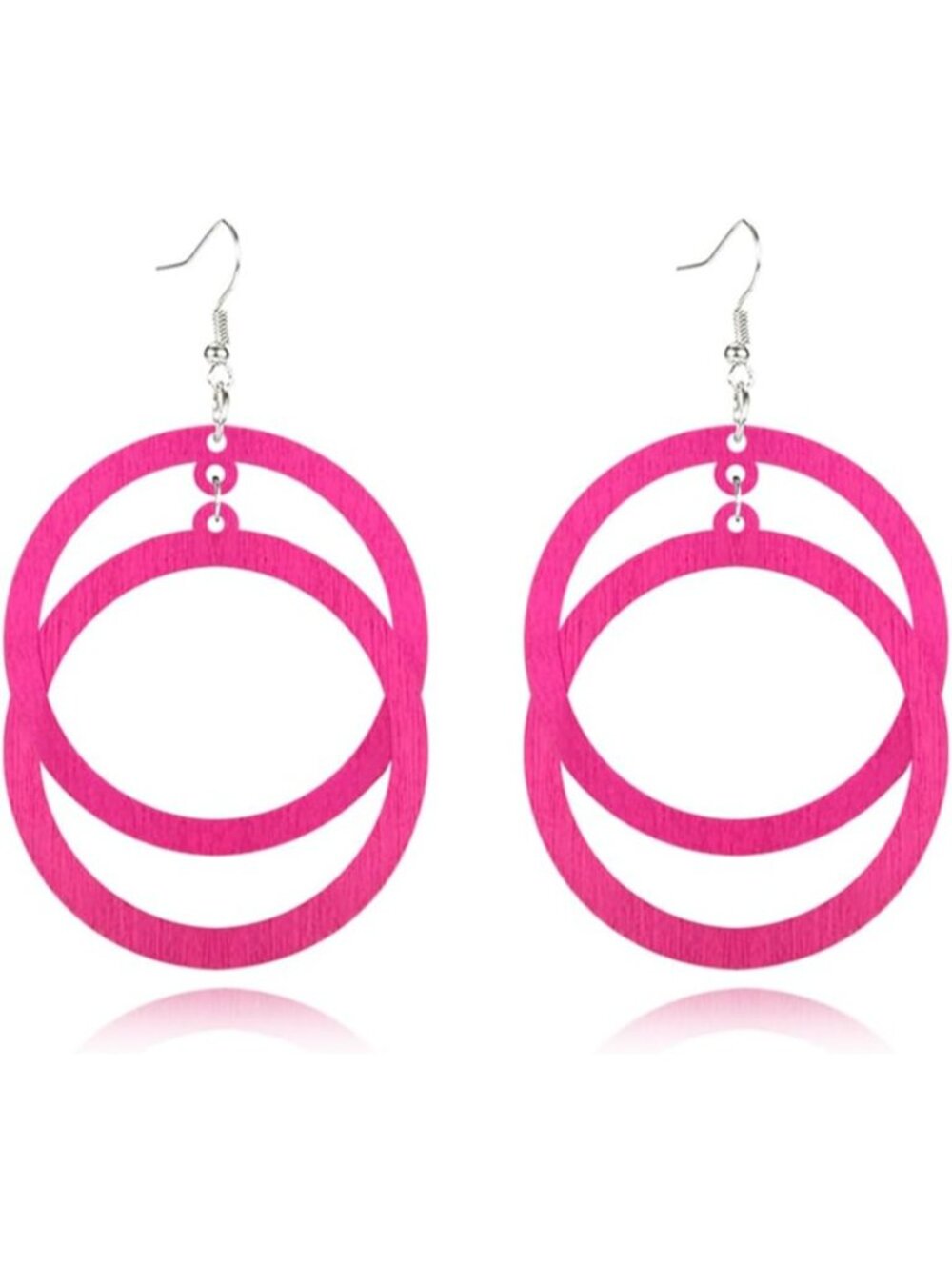 Women's Rose Pink Bohemian Unique Handmade Wooden Hoop Splicing Earrings
